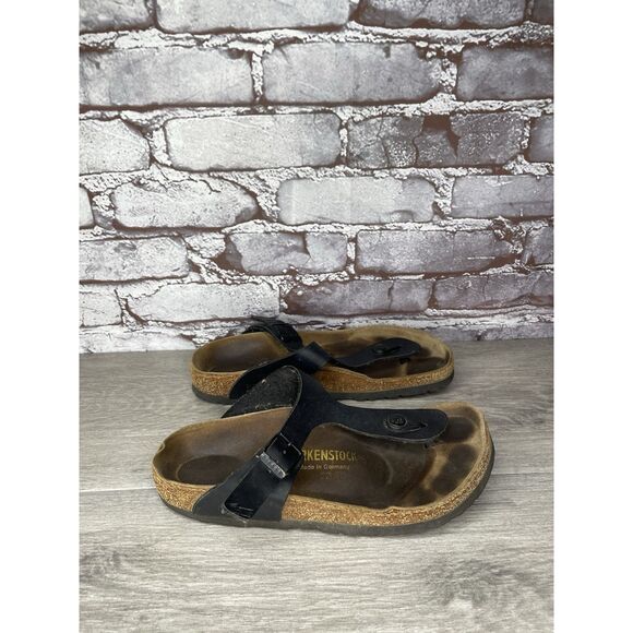 Birkenstock Gizeh Black Leather Thong Cork Strap Sandals Women Sz 37EU/6.5M US - Picture 12 of 16